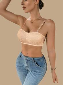 1PC French Lace Non-Strap Balconette Sexy Bras, Fixed Cup Pad, Adjustable Shoulder Straps, Uplifting And Firming, Must-Have Bras For Daily Use, One-Shoulder Invisible Bras - Apricot - View 6