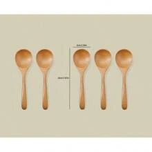 1/2/5 piezas Cucharas de madera de haya de estilo japonés de mango largo, cucharas de arroz, cucharas pequeñas, cucharas de madera de cocina, cucharas de madera grandes, set de 3 cucharas, artículos escolares - Mostaza Amarilla - Ver 15