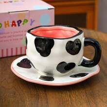 12oz Handmade Asymmetrical Arch Ceramic Cup & Saucer Set, Retro Thick Coffee Mug, High-Quality Afternoon Tea, Latte, Breakfast Milk, Yogurt, Oatmeal Cup, Suitable For Home, Cafe, Restaurant, Great Gift - Multicolor - View 16
