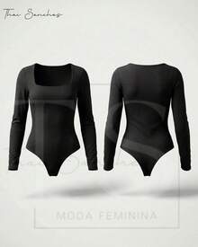 Kit 3 Women's Suplex Bodysuit Square Neckline Long Sleeve Lined Second Skin Premium Cold Blouse - BLANCO MARRÓN DESNUDO - Ver 5