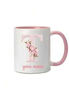 11oz Personalized Floral Monogram Coffee Mug - Ceramic Cup With Customizable Name Design And Elegant Pink Floral Pattern - Perfect Gift For Christmas, Valentine's Day, Mother's Day, Father's Day, Couples, Men And Women - Unique And Thoughtful Home Gift - Multicolor - View 4