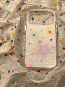 Funda protectora de silicona de doble capa con borde redondo, estampado de grafiti, brillo y estrellas de colores para iPhone 17 Pro Max/16/15/14/13, a prueba de golpes, adecuada para estilo coreano y japonés - Multicolor - Ver 3