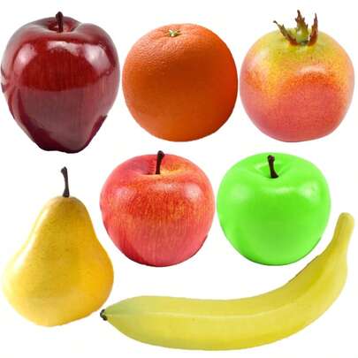 7pcs Realistic Artificial Single Banana, Snake Fruit, Orange, Pomegranate, Red Apple, Green Apple, Pear Models, Lightweight Reusable Decorations, Suitable For Film/TV Shooting Props, Home Decor, Supermarket Fruit Store Window Display, All-Year-Round Use