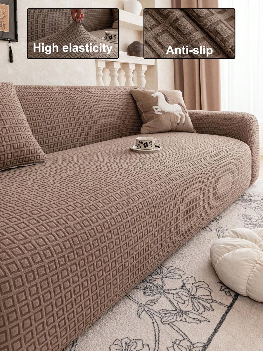 1pc 3D Sofa Cover, Multi-Functional Full Coverage Sofa Slipcover, Solid Color Leaf Pattern Design, Protective Sofa Cover, Holiday Decor, High Elasticity Full Wrap Sofa Cover