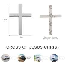 2PCS Metal Christian Cross Emblem Stickers 2.5*1.8in 3D Jesus Christ Auto Emblem Badge Decal Self-Adhesive Styling Cross Decal Decoration For Trunk Tailgate Side Fender Silver - 銀 - 查看 2