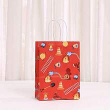 4/24 chiếc túi quà tặng bằng giấy Kraft có tay cầm, túi tote giấy Kraft chủ đề xe cứu hỏa hoạt hình, túi báo cháy, túi lính cứu hỏa. - Xem 7