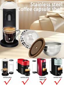 Stainless Steel Refillable Coffee Capsule Set, Reusable Pods Compatible With Home Espresso Machines - Silver - View 3
