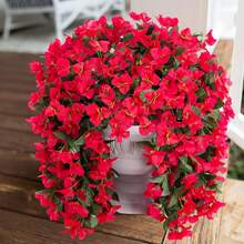 1 pieza Bougainvillea artificial resistente a los rayos UV, adecuada para decoración colgante interior/exterior, se puede usar para macetas, jarrones, hogar, porche, jardín, bodas, decoración de verano y primavera, regalo del Día de San Valentín - Rojo - Ver 6