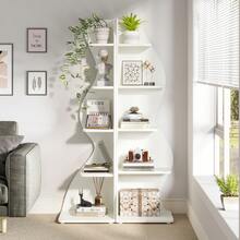 Tribesigns Corner Shelf, Rustic 5-Tier Wall Corner Bookshelf, Stylish Corner Small Bookcase Storage Rack Plant Stand With Unique Shape For Living Room, Home Office, White - White - View 8