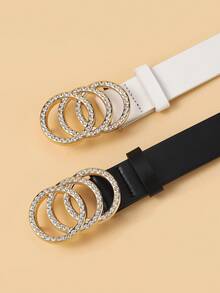 2条镶钻装饰女士腰带，时尚百搭腰带套装 - 彩色 - 查看 3