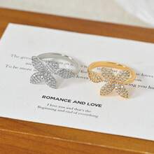 1pc Elegant Full Sparkling Cubic Zirconia Four-Leaf Clover /Flower Design Adjustable Opening Ring For Women,18K Gold Plated/Platinum Plated Statement Women's Ring.Suitable For Daily Wear, Dating, Parties, And Other Occasions, Or As A Gift For Holidays. - Four Leaf Clover - View 5