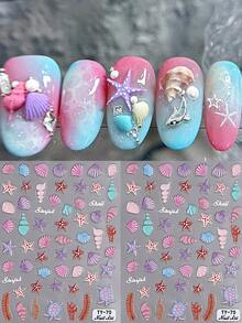 Hình dán móng tay 5D chủ đề Đại dương mùa hè: Vỏ sò, ốc xà cừ, sao biển, rùa, họa tiết dập nổi nhiều màu sắc, trang trí móng tay dễ thương phong cách Y2K mộng mơ, tự dính, phụ kiện làm móng DIY, dụng cụ nghệ thuật làm móng (2/1 tờ) - Nhiều màu - Xem 5