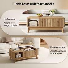 Couchtisch Mit Hubfunktion, Wellenoptik, Offenes Seitenfach, MDF Material, Modern Style - Wood Color - View 6