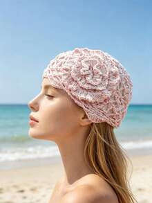 1 pieza Gorro de mujer de punto transpirable con estampado floral versátil, minimalista con acento de lentejuelas, gorra de unicolor - multicolor - Ver 7