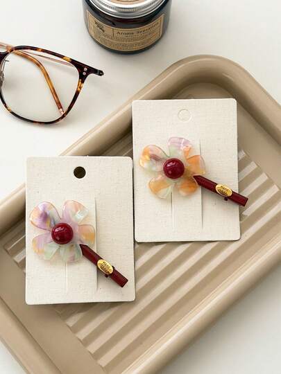 Vintage Flower Hair Clips, Handmade Acetate Hair Barrettes For Women, Sweet Hair Accessories For Daily Wear