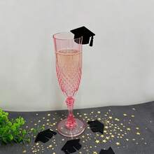 5pcs Black Graduation Cap And Champagne Glass Decor, Elegant Graduation Party Wine Glass Markers, Tassel Star Pendant Glass Rim Decor, Holiday Party Table Centerpiece, Graduation Celebration Supplies - One Size - View 3