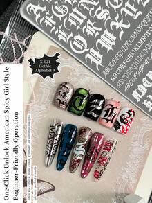 XEIJAYI 1pc Gothic Letter A Patterned Nail Art Tool - Reusable Stamping Templates With Smudge-Proof Delicate Lines - Silver - View 4