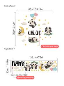 1pc Customized Name Wall Sticker - Removable Self-Adhesive Wall Decal With Cute Panda/Rabbit/Piglet Pattern, Suitable For Children's Bedroom, Nursery, Living Room Decor, Peel And Stick Wall Sticker, Nursery Decor, Customizable Name Wall Sticker - Multicolor - View 13