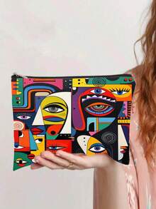 充满活力的抽象几何超现实主义眼部印花化妆包，现代艺术便携式文具袋 - 彩色 - 查看 10