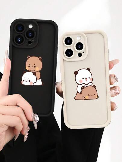 Couple/Best Friend Fashionable Personalized Creative Cartoon Panda Pattern Black Phone Case, Luxury Shock-Proof High-Quality Soft Silicone, Macaron Color Protective Cover, Suitable For IPhone17/16/16Pro/16 Plus/16Pro Max, 15, 14, 13, 12, 11 Plus/Pro Max Full Series, Easter/Valentine's Day/New Year Decorative Gift, Ideal Birthday Gift For Girlfriend/Boyfriend/Friend/Yourself