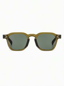 1 par de gafas de hombre con marco cuadrado transparente gris de PC, diseño minimalista de unicolor con remaches de moda - Verde oliva - Ver 3