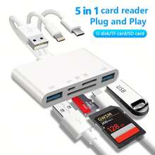 Plug And Play Universal Card Reader, Camera Multi-Storage Adapter, SD/TF Card Slot/USB3.0/Type-C/Lighting OTG USB Camera Card Reader & Viewer, Compatible With IPhone, - View 11
