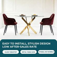 Dining Table With Cross Metal Leg And Tempered Glass,Modern Space Saving Kitchen Table For Living Room,Legs,Square Table,Golden Legs,80x80x75cm - Golden - View 3