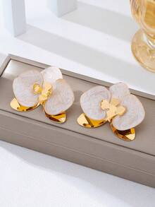 1对时尚优雅的油滴花朵耳环，适合女士参加派对、宴会、度假等场合佩戴。 - 金黃色 - 查看 1