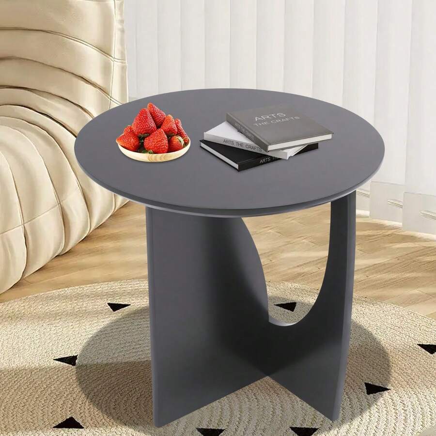 Black Round Side Table, 19.7*19.7in Wood End Table With Geometric Support Legs. 55.12lbs Load Capacity Modern Sofa Table For Living Room Bedroom Office. Easy Clean Easy Assemble Round Coffee Accent Table - Black - View 1