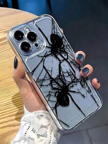 1pc Space Black Spider Personalized Pattern Full Coverage TPU Shockproof Phone Case, Compatible With Apple 16/15/14/13/12/11 Pro Max - Multicolor - View 3