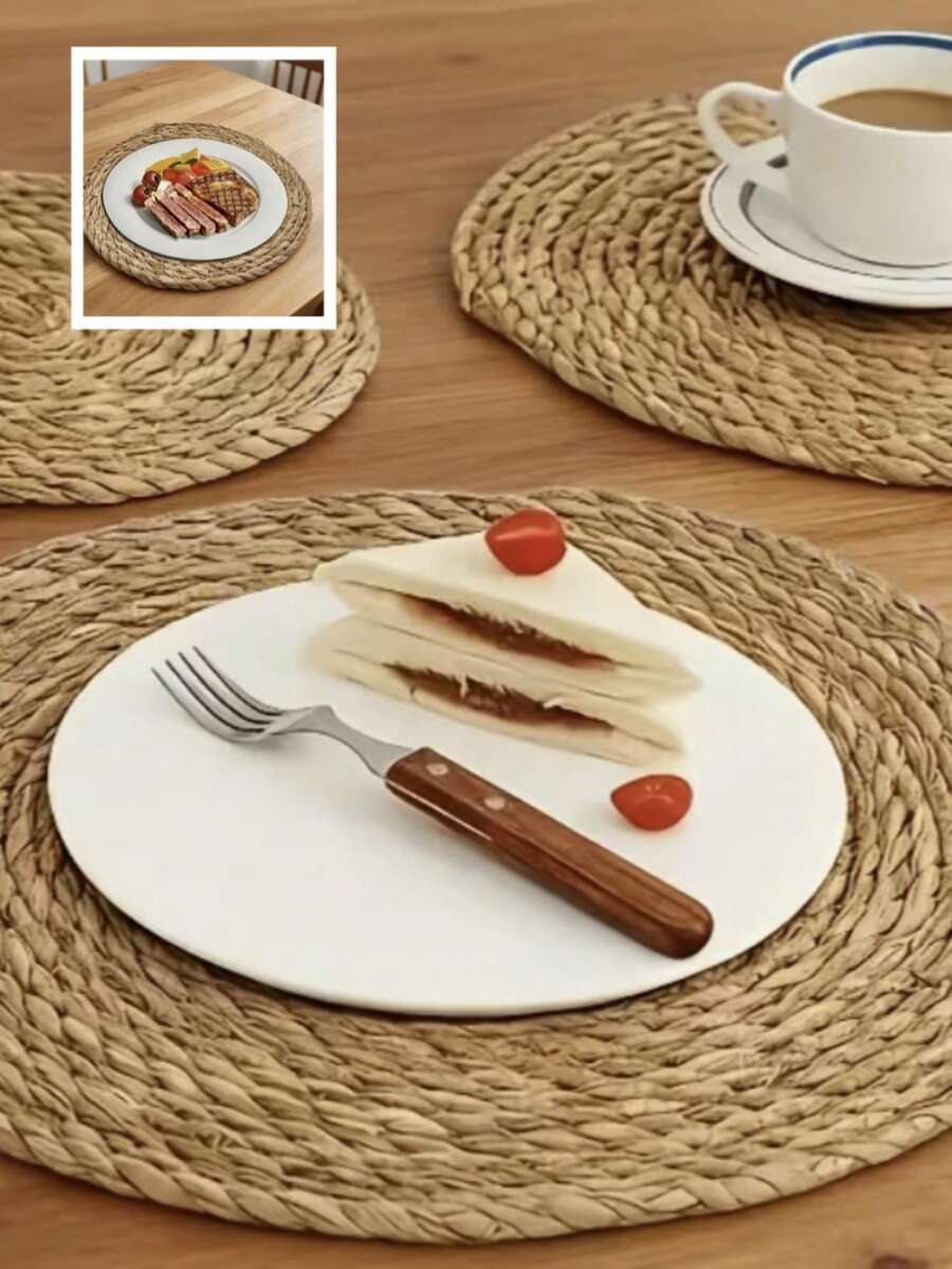 Khăn trải bàn tròn đan lát đường kính 12 inch (khoảng 30,4 cm), 13 inch (khoảng 33 cm) - Khăn trải bàn mây tre đan kiểu Bohemian, khăn trải bàn lục bình tự nhiên, khăn trải bàn đan lát kiểu nhà nông thôn, thảm trải bàn liễu đan lát mộc mạc, thích hợp cho bàn ăn, gia đình và đám cưới. - Màu be - Xem 1
