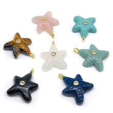 21毫米星形天然石晶锆石珠吊坠，亚马逊石、粉晶、青金石饰品，适用于珠宝制作和DIY项链 - 結石 - 查看 2