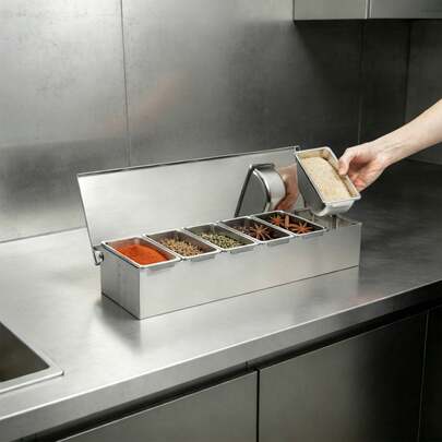46*15*9cm/18.1*5.9*3.5in Stainless Steel Seasoning Spice Storage Box Jar Condiment Herb Spice Container