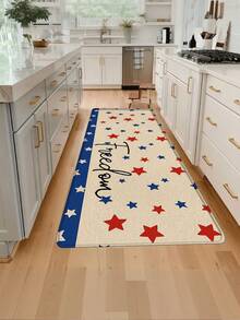 1pc Red White Blue Freedom Text American Country Style Kitchen Mat, Independence Day Carpet, Absorbent Oil-Proof Kitchen Floor Covering/Rug, Doormat, Entryway Mat, Front Door Mat, Long Hallway Carpet, Suitable For Party, Holiday, Gathering, Gift, Banquet - American-style Patriotic Decorative Paintings - View 3