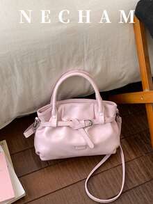 1pc Macaron Color Fashionable Handbag, High-Quality Versatile Daily Shoulder Bag, Spring - Pink - View 8