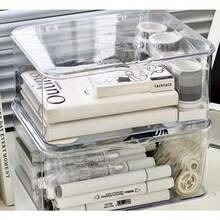 Crystal Clear PET Plastic Storage Box With Lid - Lightweight Rectangular Desktop Organizer, Polished Finish Multi-Use Container For Office Supplies, Makeup, Jewelry-Durable Jewelry Organizer | Modern Organizer, Jewelry Organizer Storage - Multicolor - View 3