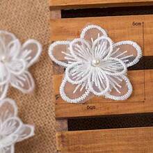 10pcs 3D Pearl Lace Flower Embroidered Patches, Double-Layer Tulle Flower Decor Accessories For Wedding Dress DIY - Cloth Patch - View 5