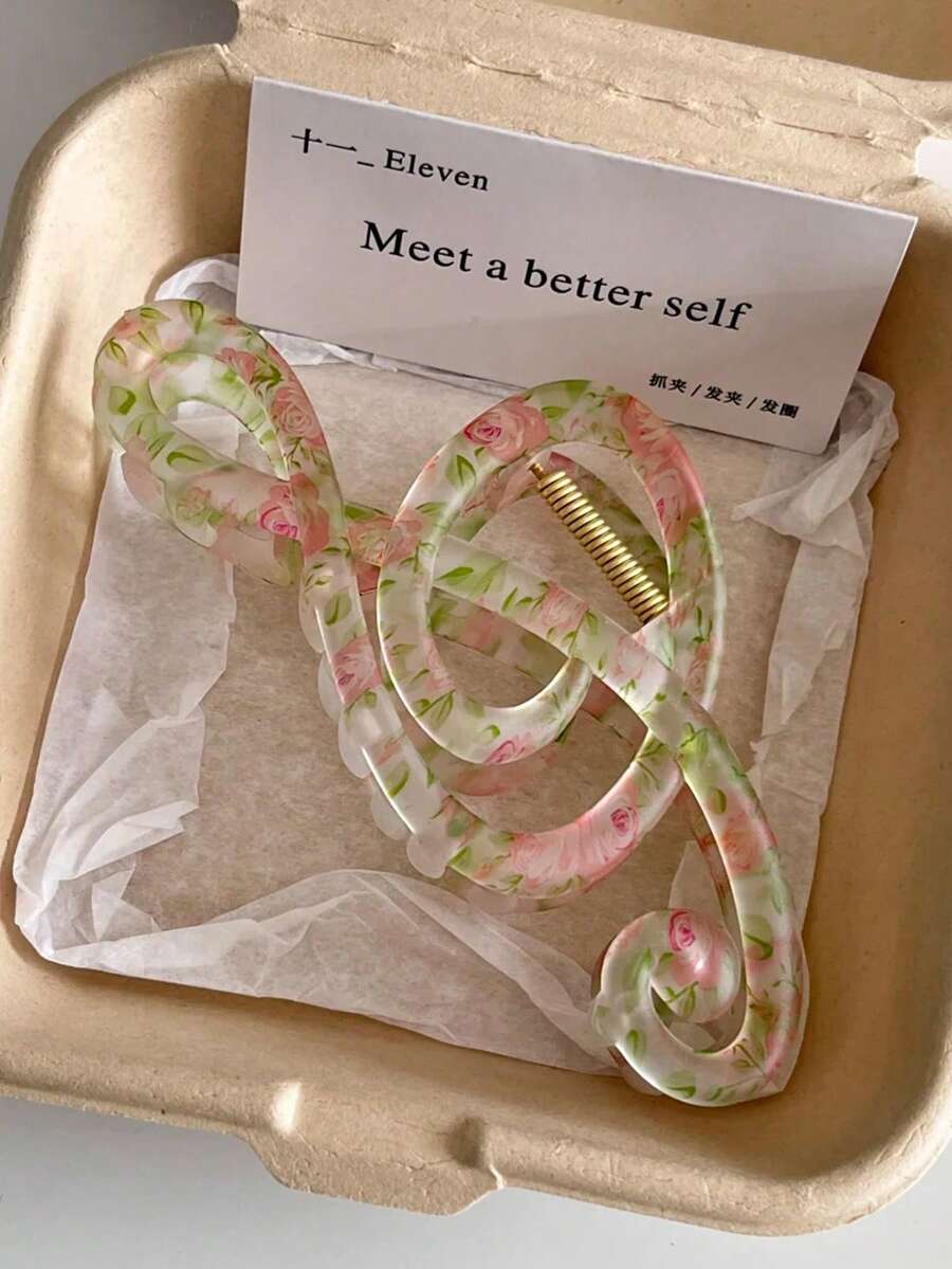 1pc Women's Acrylic Faux Floral Music Note Hair Claw Clip, Romantic Forest Style Fashion Design Hair Accessory, Spring/Summer Vacation Hair Clip For Music Lovers, Suitable For Daily Use - Multicolor - View 1