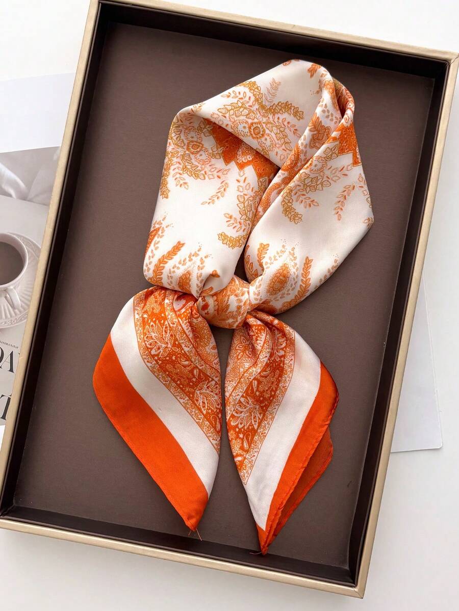 1pc Women's Summer Headscarf, Solid Color Square Scarf/Shawl 70x70cm - Orange - View 1