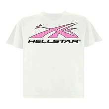HELLSTAR Men's Pink Sport Star Logo Graphic Oversized T-Shirt, Casual Cotton Short Sleeve Tee - 白色 - 查看 1