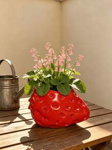 Strawberry Flower Pot, Cute Planter With Pink/White/Orange/Red Daisies, Home Decor For Living Room, Bedroom, Office, Mini Indoor Plant Vase, Novelty Gift For Garden Lovers - A - View 6