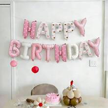 13件套粉色和白色生日快乐气球横幅，印有生日快乐字母气球，适合生日派对装饰 - 多色 - 查看 2