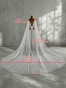 1件性感露背教堂式婚礼披肩，3D花卉蕾丝长款拖尾派对晚礼服斗篷 - 彩色 - 查看 6