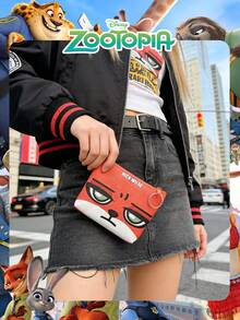 Disney 1个迪士尼官方授权《疯狂动物城》印花零钱包，迷你拉链钱包，便携式钥匙包带钥匙环，小零钱卡夹，收纳袋，轻便卡通手拿包，适合女士、女孩、青少年、迪士尼粉丝，可作为日常休闲配饰，适用于上学、旅行、购物等场合。 - 彩色 - 查看 8