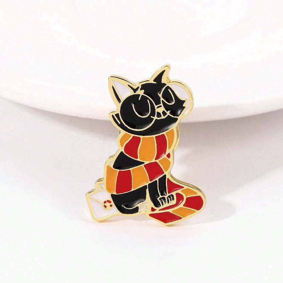 Unisex Magic Cat Hard Enamel Pin Cute Cartoons Animal Scarf Black Cats Brooch Fashion Backpack Pins - Style 1 - 查看 1