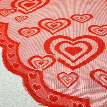 1 pieza Cortina de encaje rojo romántico con lazo de rosa en forma de corazón melocotón, cortina transparente romántica elegante para café, con bolsillo para barra, adecuada para dormitorio, comedor, baño, ventanas pequeñas de entrada, decoración de boda - Rojo - Ver 11