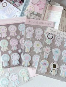 Glittery Medal Ribbon Sticker Set, Multi-Use Rosette Decals For Scrapbooking, Journaling, Birthday Gifts, Party Favors & DIY Projects Stickers Scrapbook Supplies School Supplies - Color - View 10