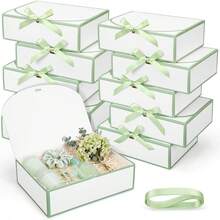 Hộp quà cầu hôn phù dâu kèm ruy băng, kích thước 10.6 x 8 x 3.15 inch, hộp quà giấy có nắp đậy dùng cho đám cưới, tiệc mừng em bé, sinh nhật (Trắng, Xanh lá cây nhạt) - Màu trắng với viền xanh lá cây - Xem 11