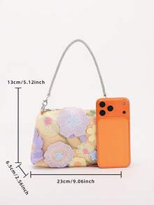 花卉刺繡迷你肩背包 可愛波希米亞風女用手拿包 日常約會海邊度假派對適用 - 黃色 - 查看 3