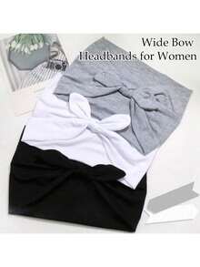 3pcs Bowknot Rabbit Ear Headband, Boho Style Super Wide Cute Rabbit Ear Knotted Headband, Suitable For Christmas/Autumn/Winter, Elastic Solid Color Bowknot Headband For Women Fitness/Yoga/Sports/Outdoor, Solid Color Casual Headband Suitable For Women To Wear All Seasons - Multicolor - View 3